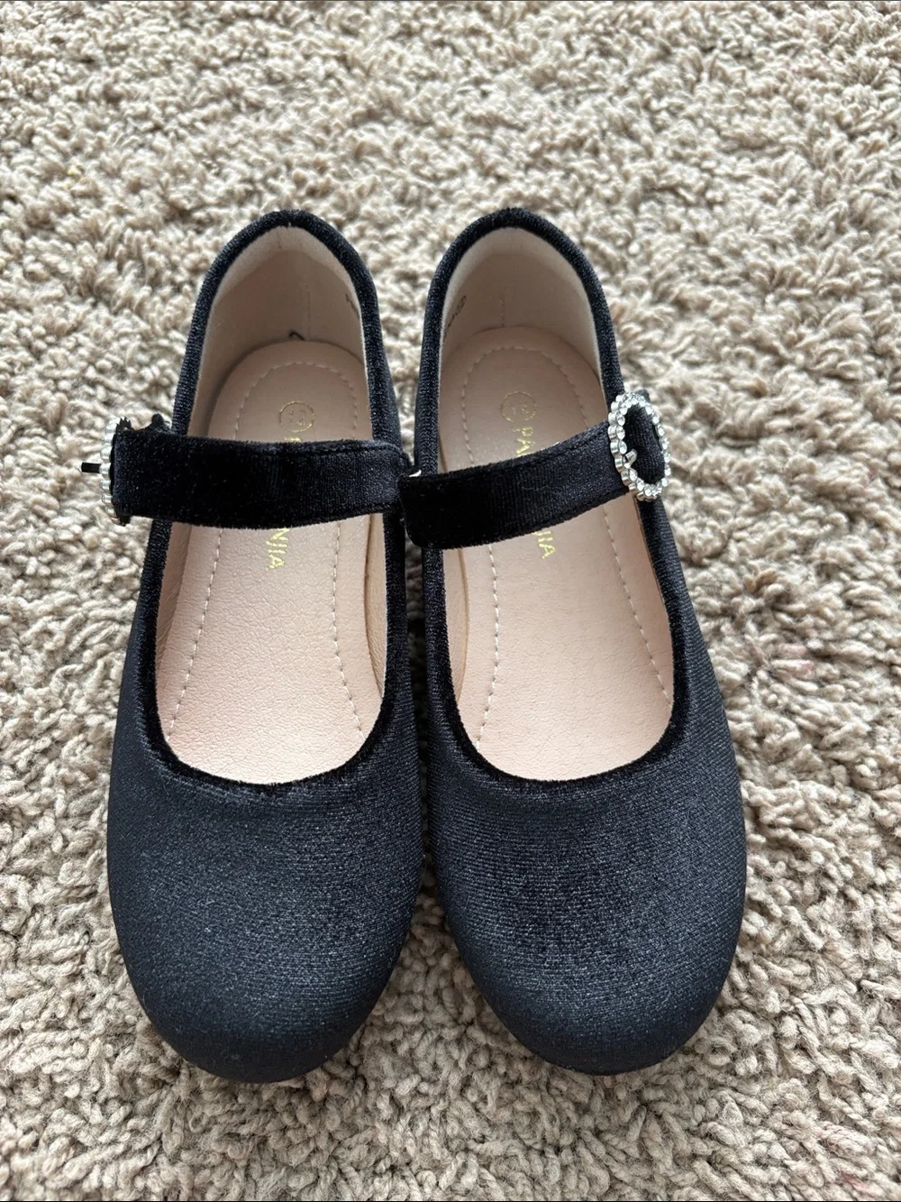 Girls' Black Mary Jane Dress Shoes with Rhinestone Buckle